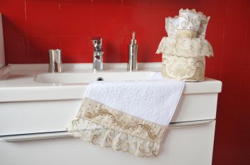 Pannier salle de bain brodé lin