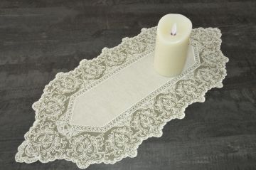 Chemin de table brodé 29x65 lin tulle