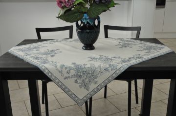 Carré brodé 88x88 lin broderie bleue