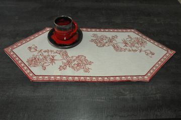 Chemin de table brodé lin 27x64  broderie rouge