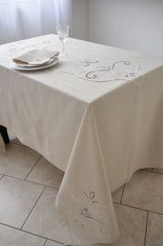 Nappe brodée 170x250cm macramé lin