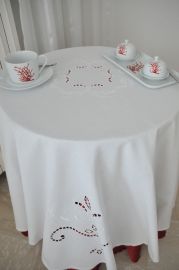 Nappe brodée ronde 180cm macramé blanche