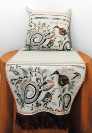 Housse de coussin brodée 43x43cm lin oiseaux