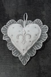 Coeur parfumé lavande brodé 14x14 Blanc 