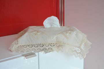 Housse de boite à mouchoirs brodée, dentelle lin