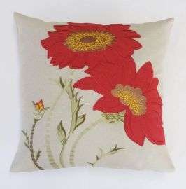 Housse coussin  brodée 43x43 fleur rouge