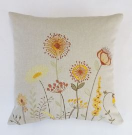 Housse coussin  brodée 43x43 fleurs de champs