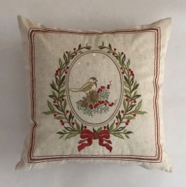 Housse de coussin brodée 43x43 oiseaux