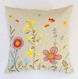 Housse coussin  brodée 43x43 fleurs de champs