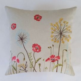 Housse coussin  brodée 43x43 coquelicots