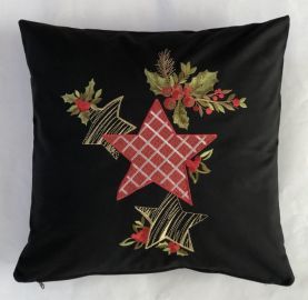 Housse de coussin brodée  43x43 etoiles velours noir