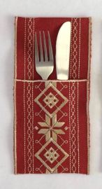 Pochette à couverts brodée rouge 11x23 