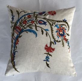 Housse de coussin brodée 43x43 lin-traditionnel