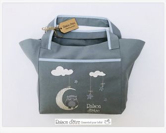 Sac brodé pour nécessaires chouette (bleu)