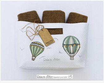 Panier pour nécessaires brodé Montgolfière (garçon)