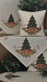 Carré brodé 88x88 lin arbre de Noël