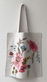 Sac  brodé fleurs 41x42 écru