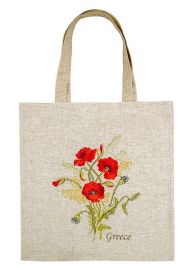 Sac brodé  41x42 lin coquelicots