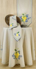 Nappe brodée  ronde Ø 180cm  lin coquelicots