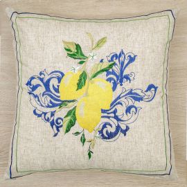 Housse de coussin  brodée 43x43 lin citrons