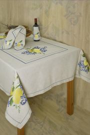 Nappe brodée 170x250 lin citrons