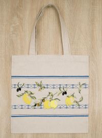 Sac brodé 41x42 Ecru citrons-olives