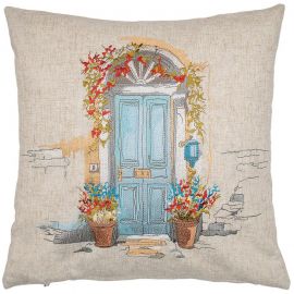 Housse de coussin  brodée 43x43 lin porte