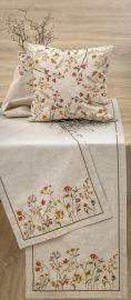 Carré brodé 88x88 lin fleurs de champs