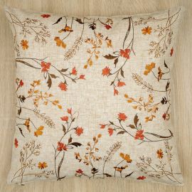 Houuse de coussin brodée 43x43 lin fleurs de champs