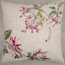 Housse de coussin  brodée 43x43 lin fleurs printanières