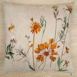 Sac  brodé 41x42 écru fleurs sauvages