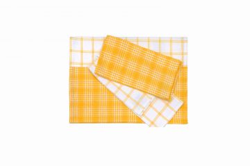 Set torchons 50x70 carreaux  jaune+ blanc coton 100%