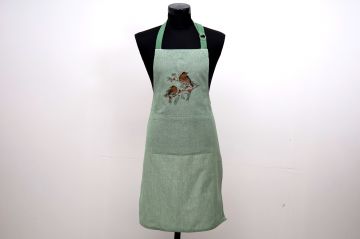 Tablier brodé 60x90 vert oiseau