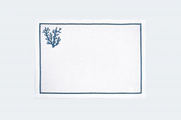 Set de table brodé 32x52 blanc corail bleu
