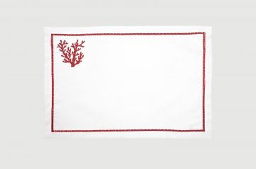 Set de table brodé 32x52 blanc corail rouge