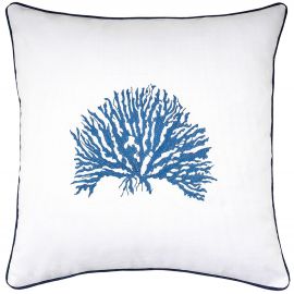 Housse de coussin brodée 43x43 blanc corail bleu