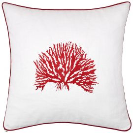 Housse de coussin brodée 43x43 blanc corail rouge