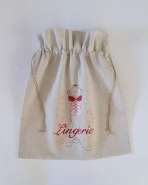 Sac lingerie lin guépière brodée